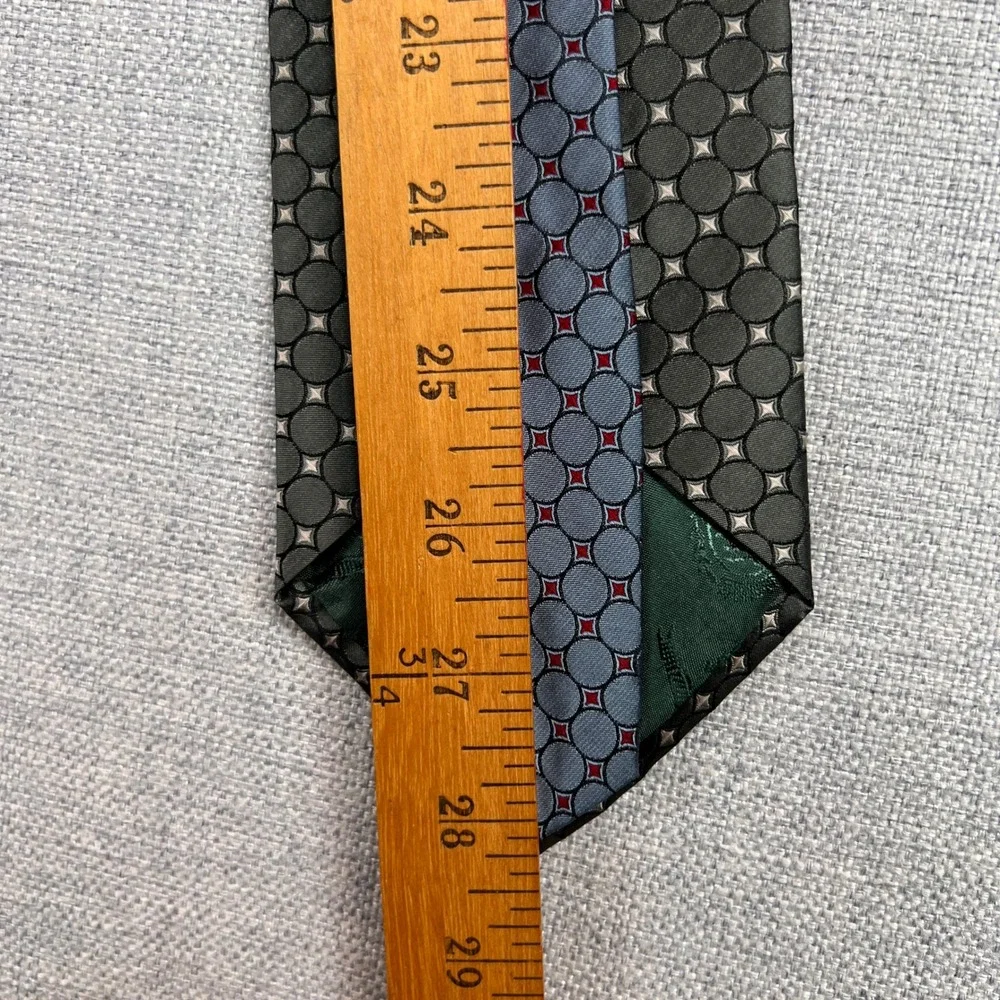 VTG Y2K Tommy Hilfiger Silk Geometric Dot Tie Men Silver Green Minimalist Formal
